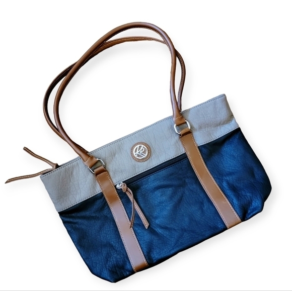 Kim Rogers Purse Shoulder Bag Tote Two Tone Color Block Black Tan Brown - Picture 16 of 16